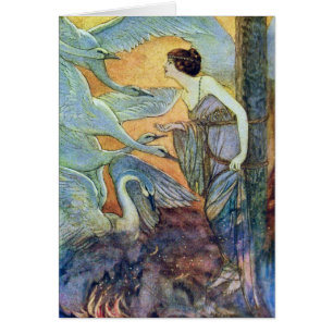 Six cartes de conte de fées de cygnes