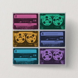 Six Cassette Tapes Graphic 2 Inch Square Button
