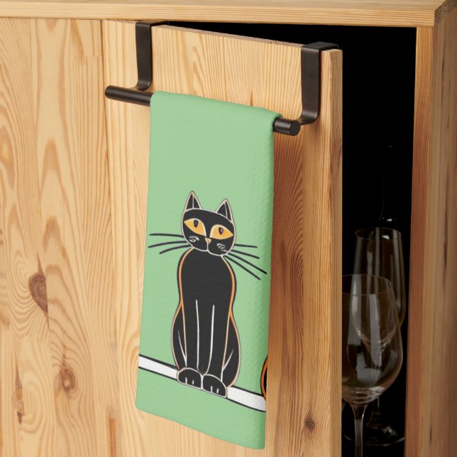 Six cat kitchen towel, block print towel (Thirds Fold)