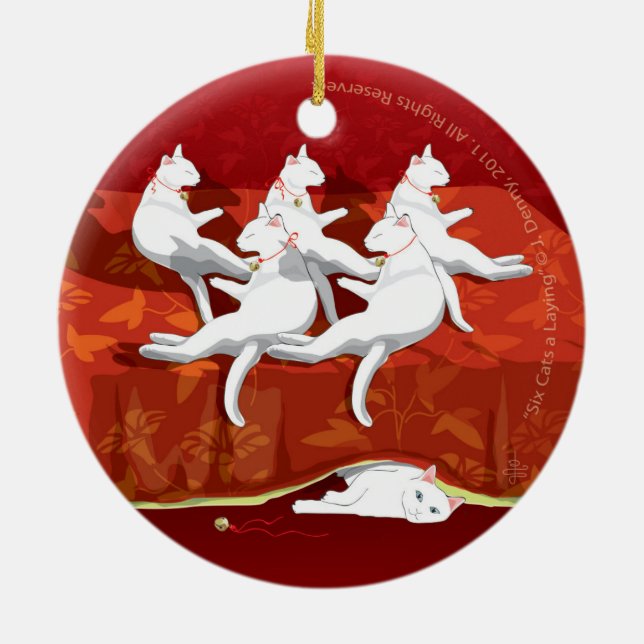 Six Cats a-Laying... double sided Ceramic Ornament (Back)
