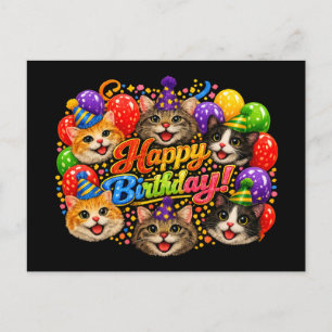 Six Cats Wishing You a Happy Birthday with Joy Postcard