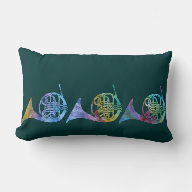 Six Colourful French Horns Lumbar Pillow (Front)