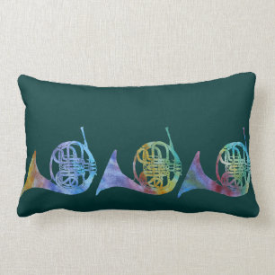 Six Colourful French Horns Lumbar Pillow