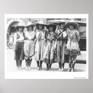 Six cowgirls at Cheyenne Frontier Days. Poster