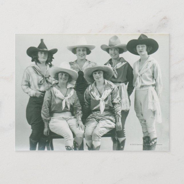 Six cowgirls in hats and sashes. postcard (Front)