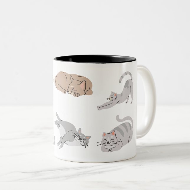 six cute kitties Two-Tone coffee mug (Front Right)