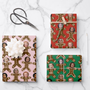 Six Face Gingerbread People Holiday Wrapping Paper Sheet