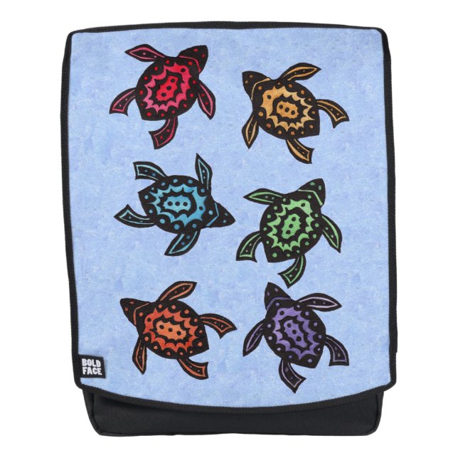 Six Fantasy Abstract Turtles Colored Shells Backpack (Front)