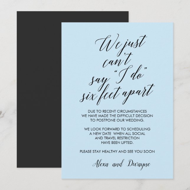 Six Feet Apart | Blue Cancelled Postponed Wedding Invitation (Front/Back)