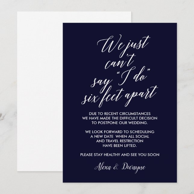 Six Feet Apart | Cancelled Postponed Wedding Invitation (Front/Back)