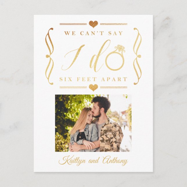 Six Feet Apart Wedding Postponement Change of Date Announcement Postcard (Front)