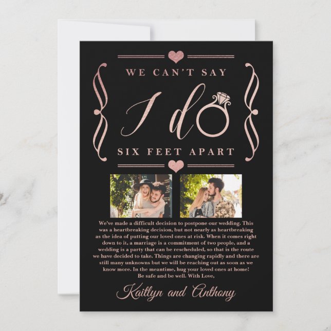 Six Feet Apart Wedding Postponement Change of Date Save The Date (Front)