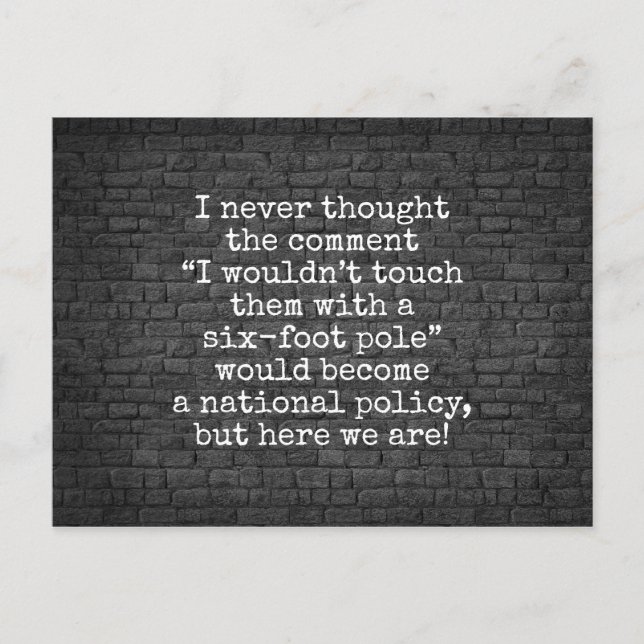 Six-foot pole Covid joke brick wall Postcard (Front)