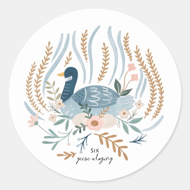 Six Geese a-laying 12 Days of Christmas Folk Classic Round Sticker (Front)