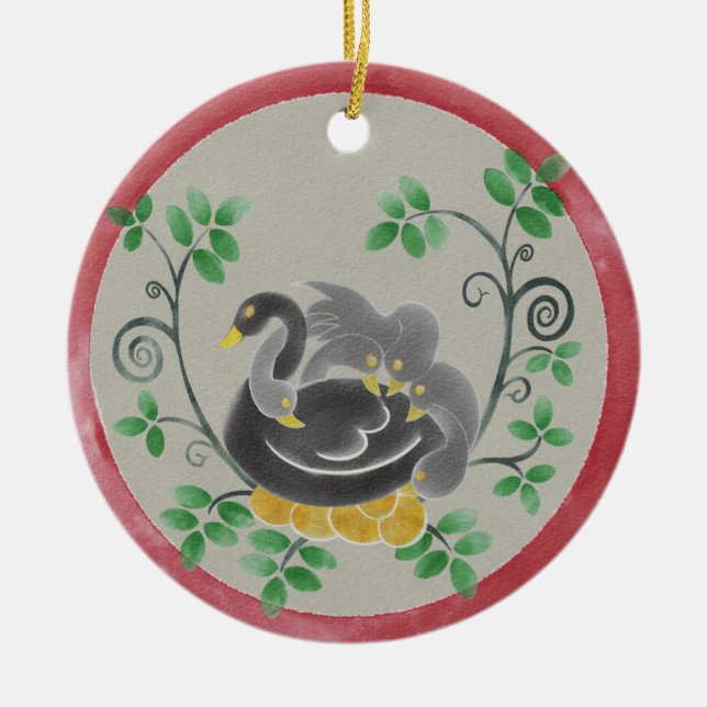 Six Geese a-Laying Christmas Ornament (Front)