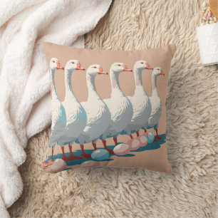 Six Geese A-Laying Cut-Out Stencil-Style 3 Throw Pillow