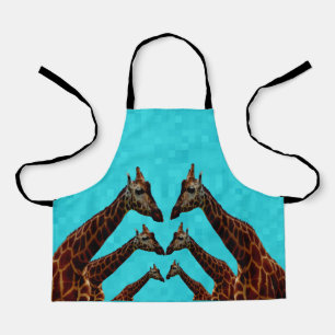Six Giraffes On Aqua, Kids Full Print Apron