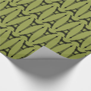 Six Inch Black Eiffel Towers on Olive Green Wrapping Paper