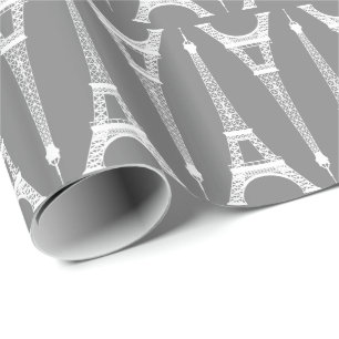 Six Inch White Eiffel Towers on Medium Grey Wrapping Paper