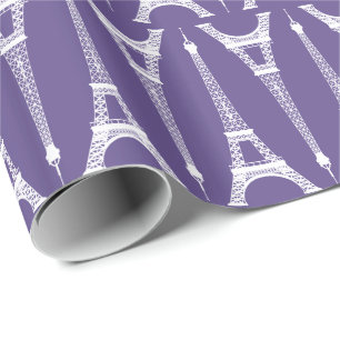 Six Inch White Eiffel Towers / Ultra Violet Purple Wrapping Paper