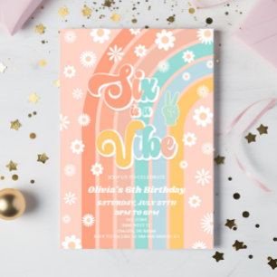 Six Is A Vibe Rainbow Daisy 6th Birthday Party Invitation