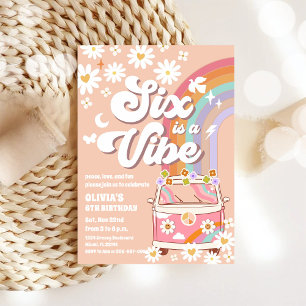 Six Is A Vibe Retro Hippie Birthday Invitation