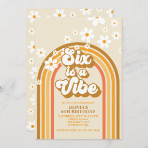 Six is a Vibe Retro Rainbow Groovy 6th Birthday Invitation