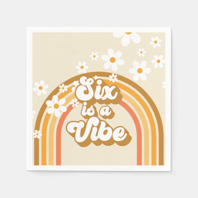 Six is a Vibe Retro Rainbow Groovy 6th Birthday Napkin (Front)