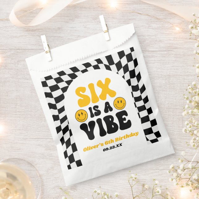 Six Is A Vibe Retro Sixth 6th Birthday Party Favour Bag (Clipped)
