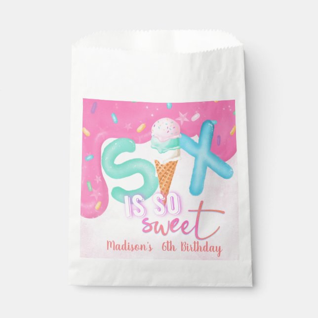 six is so sweet Pink Frosting Favour Bag (Front)