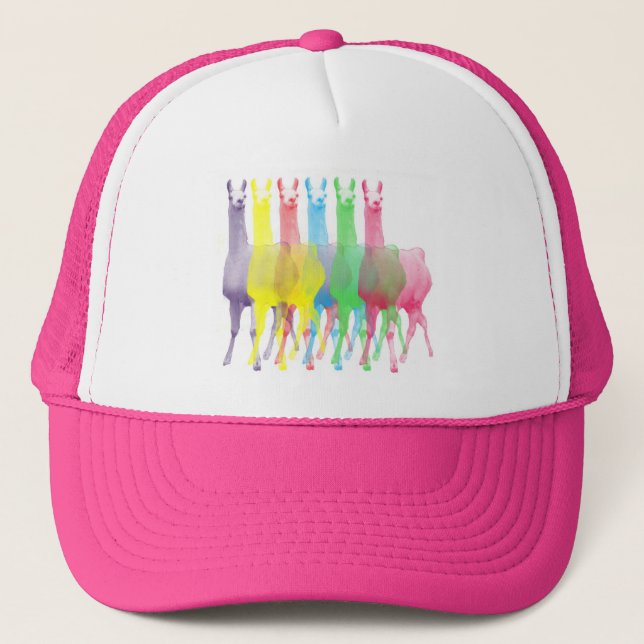 six lamas in six llama colours trucker hat (Front)
