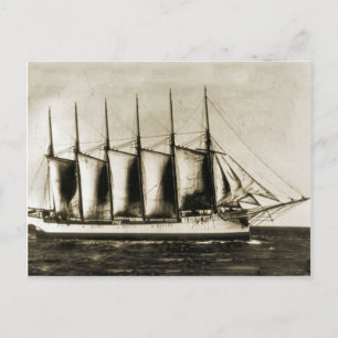 Six masted wooden ship postcard