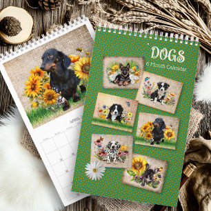 Six Month Calendar Dogs in Flowers