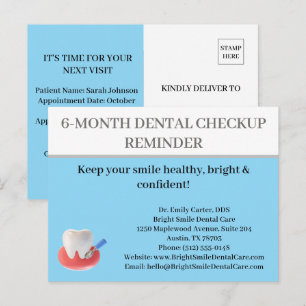 Six Month Dental Checkup Reminder Appointment Postcard