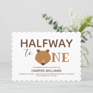 Six Months Bear Baby Half Birthday Invitation