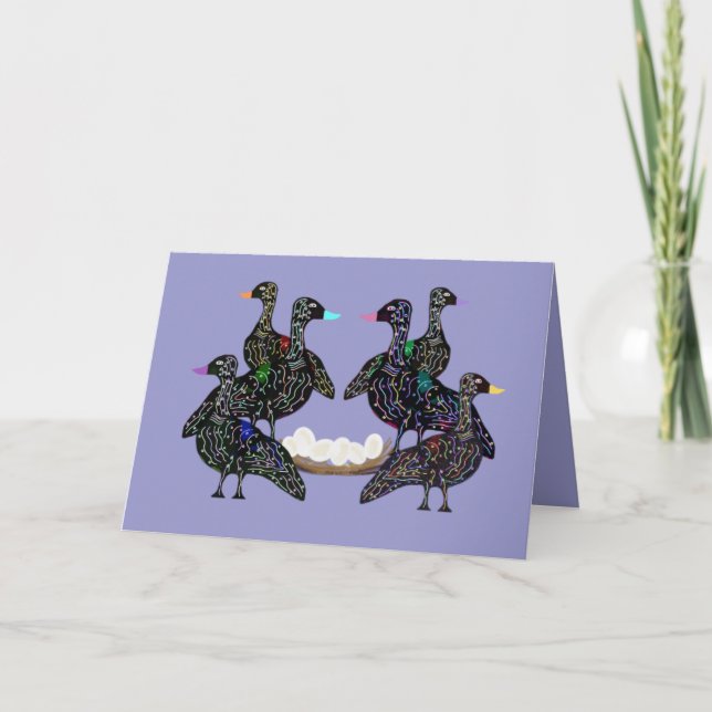 Six oies A étendant la carte (Devant)