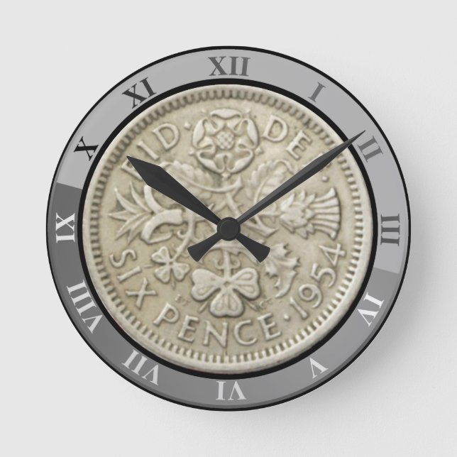 SIX PENCE COIN ROUND CLOCK (Front)