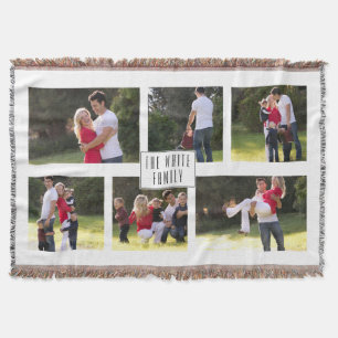 Six photo collage and name personalized throw blanket