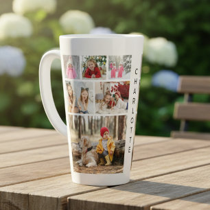 Six Photo Collage Personalized Name Latte Mug