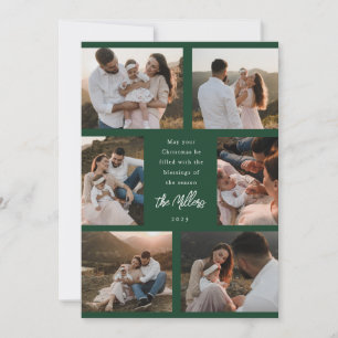 Six Photo Modern Script Flat Holiday Card Green
