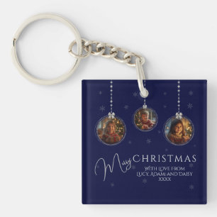 Six Photo Navy And Silver Christmas Keychain