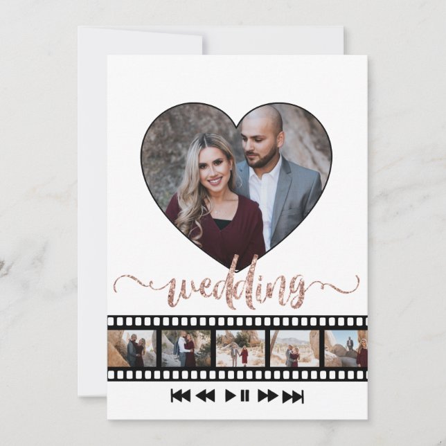 Six Photos Collage Movie Frame Rose Gold Glitter   Invitation (Front)