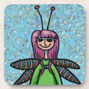 Six Plastic Coasters, Cute Dragonfly Costume Girl Coaster