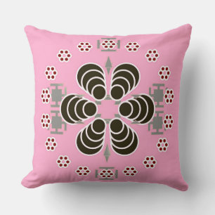 Six point Mandala - pink and black Throw Pillow