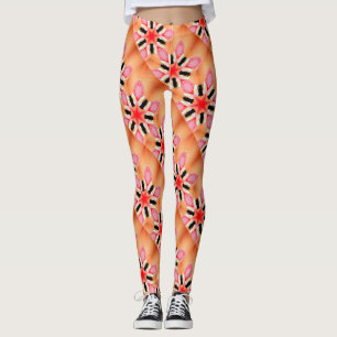 six-point red stars peach leggings