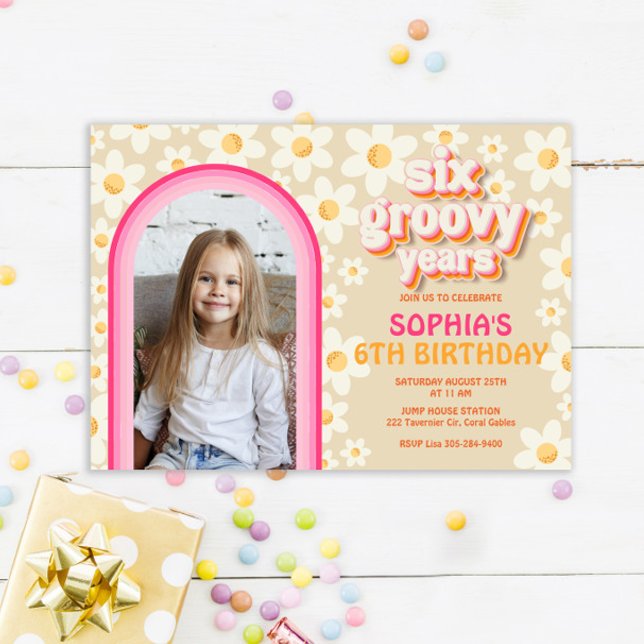 Six Retro Super Daisy Photo Invitation Anniversair (Créateur téléchargé)