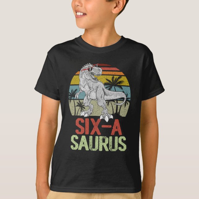  Six Saurus Dinosaur Birthday 6th TRex Dino T-Shirt (Front)