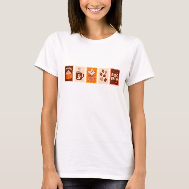 Six set of postal stamp design of coffee halloween T-Shirt (Front)