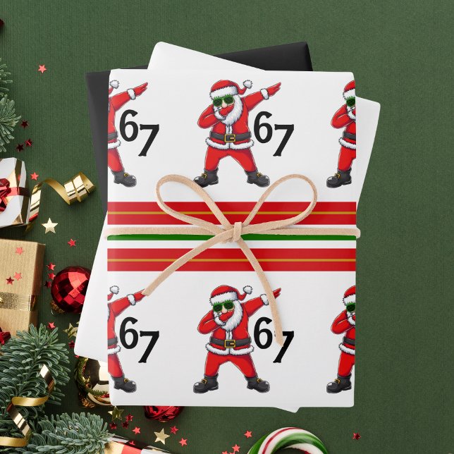 Six Seven 67 6 7 6-7 Meme Dubbing Santa Christmas Wrapping Paper Sheet (Creator Uploaded)
