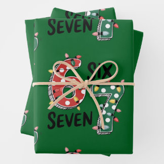 Six Seven 67 6 7 Christmas Meme Funny Xmas green Wrapping Paper Sheet